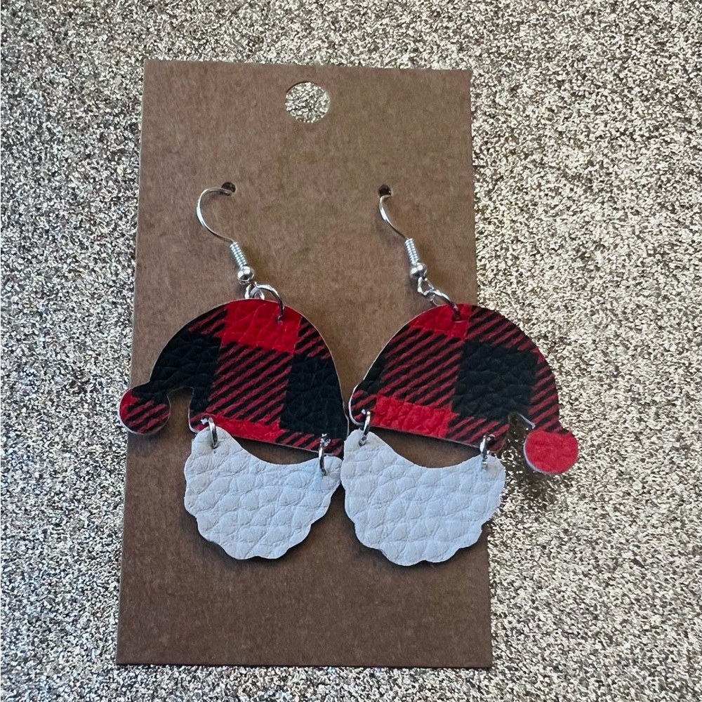 3/$25 - Buffalo Plaid Santa Earrings
